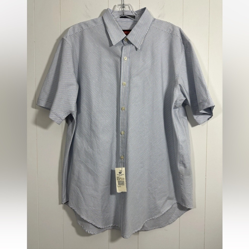 NWT AUSTIN REED LONDON 80's 2-ply Cotton Men's Striped Shirt Sz L Short Sleeve